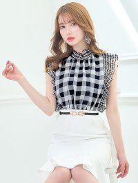 SALE!ギンガムチェックドレス/マーメイド/ベルト/透け/フリル/胸元隠し/背中隠し/ミニドレス/キャバドレス【S-Lサイズ/1カラー】[OF01-X] 【SB】dzj