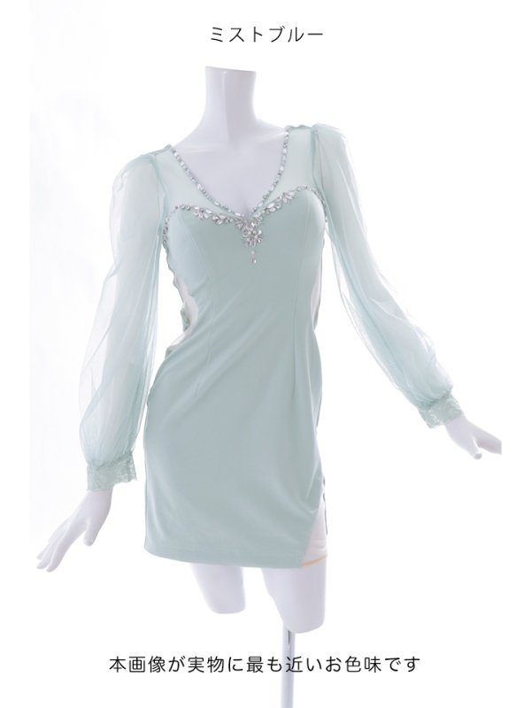 画像34: ビジューチュールスリーブドレス/谷間見せ/背中隠し/タイト/ミニドレス/キャバドレス【S-Lサイズ/5カラー】[OF01-U] 【SB】dzw