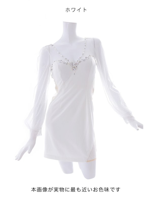 画像37: ビジューチュールスリーブドレス/谷間見せ/背中隠し/タイト/ミニドレス/キャバドレス【S-Lサイズ/5カラー】[OF01-U] 【SB】dzw