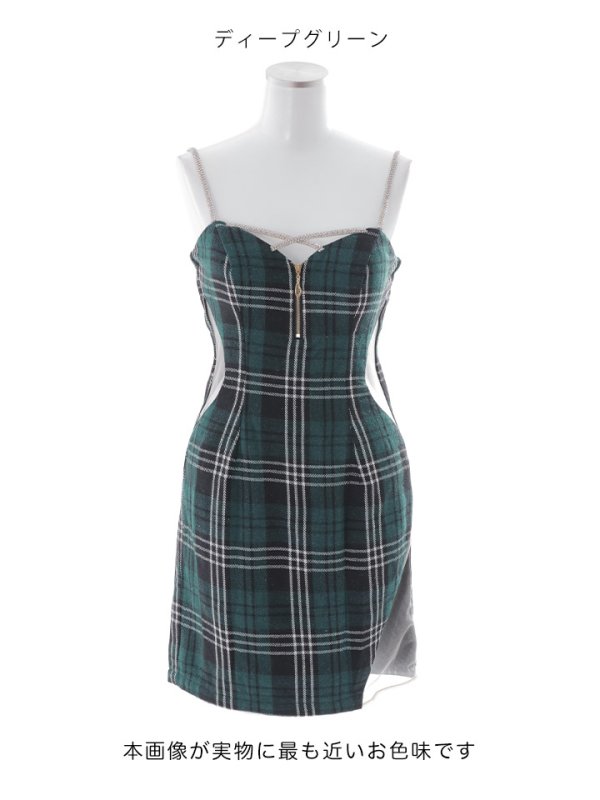 画像21: SALE!タータンチェックキャミソールドレス/ノースリーブ/ビジュー/サイドシアー/谷間見せ/背中見せ/ミニドレス/キャバドレス【XS-Mサイズ/2カラー】[OF01] 【SB】dzw