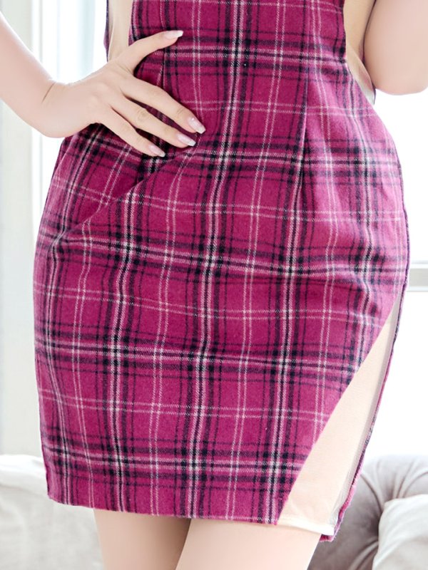 画像7: SALE!タータンチェックキャミソールドレス/ノースリーブ/ビジュー/サイドシアー/谷間見せ/背中見せ/ミニドレス/キャバドレス【XS-Mサイズ/2カラー】[OF01] 【SB】dzw