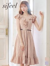 SALE!【sifeel/シフィール】マーメイドワンピースドレス/フリル/刺繍レース/ベルト/谷間見せ/背中隠し/ミディアムドレス/キャバドレス【S-Lサイズ/2カラー】[OF04]【SB】dzj