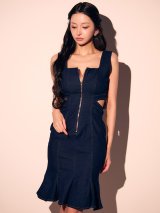 フロントジップサイドスリットデニムワンピース/キャバドレス【S-Mサイズ/1カラー】[OF03] 【FS】