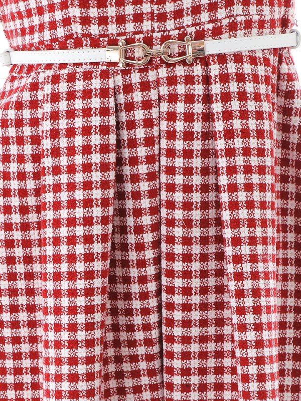 画像21: SALE!レッドスイートツイードフレアーワンピースドレス/ベルト/チェック柄/胸元隠し/背中隠し/フレアー/ミディアムドレス/キャバドレス【S-Lサイズ/1カラー】[HC02-X] 【SB】dzw