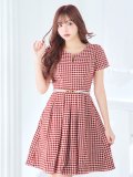 【ファイナルセール】レッドスイートツイードフレアーワンピースドレス/ベルト/チェック柄/胸元隠し/背中隠し/フレアー/ミディアムドレス/キャバドレス【S-Lサイズ/1カラー】[OF04-X] 【SB】dzw