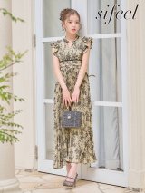送料無料！【sifeel/シフィール】フリル袖/花柄/プリーツ/フレアスカート/ワンピースドレス/キャバドレス【S-Mサイズ/1カラー】[OF04]【FS】