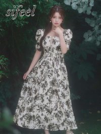 【sifeel/シフィール】花柄/フロントジップ/半袖/フレアスカート/ワンピース/ロングドレス/キャバドレス【S-Lサイズ/1カラー】[OF04]【FS】