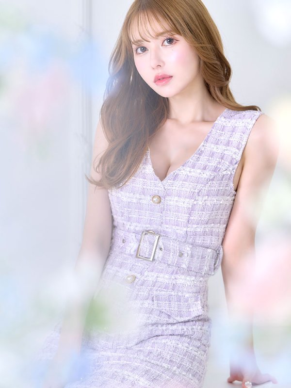 画像15: SALE!ツイードチェックミニワンピース/Aライン/ノースリーブ/フェイクポケット/パールボタン/ベルト/背中隠し/ミニドレス/キャバドレス 【S-Mサイズ/1カラー】[HC02]【SB】dzw