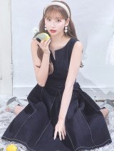 SALE!ステッチデニムワンピースドレス/スリットネック/ノースリーブ/リボンベルト/ミディアムドレス/谷間見せ/背中隠し/キャバドレス【S-Mサイズ/1カラー】[OF04] 【SB】dzw