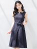 画像1: SALE!ステッチデニムワンピースドレス/スリットネック/ノースリーブ/リボンベルト/ミディアムドレス/谷間見せ/背中隠し/キャバドレス【S-Mサイズ/1カラー】[OF04] 【SB】dzw (1)