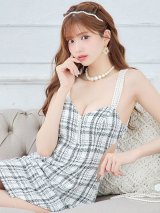 SALE!キャミツイードドレス/チェック/パール/谷間見せ/背中見せ/ミニドレス/キャバドレス【XS-Mサイズ/1カラー】[OF04] 【SB】dzw