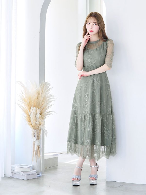 画像16: SALE!【sifeel/シフィール】総レースフェミニンワンピースドレス/フレアー/胸元隠し/ミディアムドレス/キャバドレス【S-Lサイズ/2カラー】[HC02] 【SB】dzw