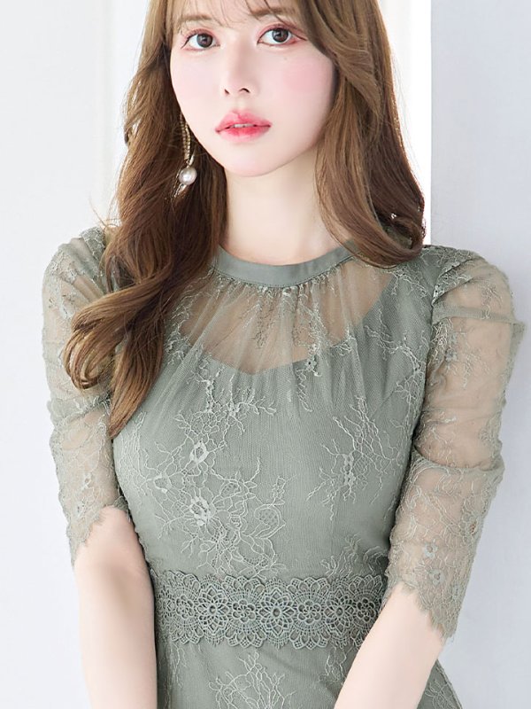 画像8: SALE!【sifeel/シフィール】総レースフェミニンワンピースドレス/フレアー/胸元隠し/ミディアムドレス/キャバドレス【S-Lサイズ/2カラー】[HC02] 【SB】dzw