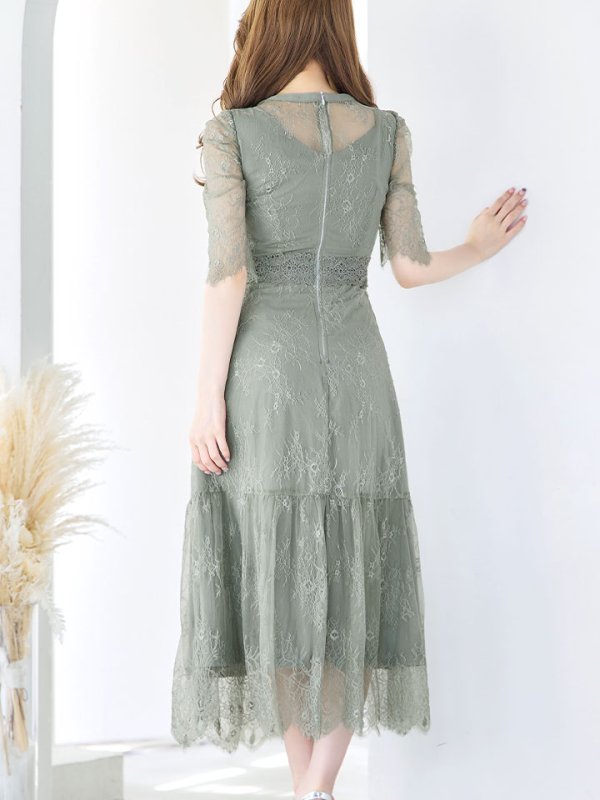 画像10: SALE!【sifeel/シフィール】総レースフェミニンワンピースドレス/フレアー/胸元隠し/ミディアムドレス/キャバドレス【S-Lサイズ/2カラー】[HC02] 【SB】dzw