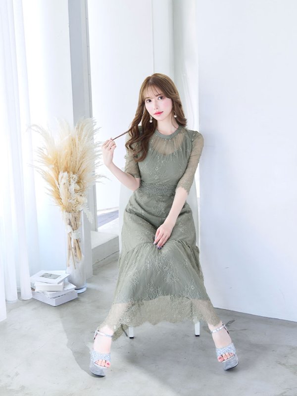 画像18: SALE!【sifeel/シフィール】総レースフェミニンワンピースドレス/フレアー/胸元隠し/ミディアムドレス/キャバドレス【S-Lサイズ/2カラー】[HC02] 【SB】dzw