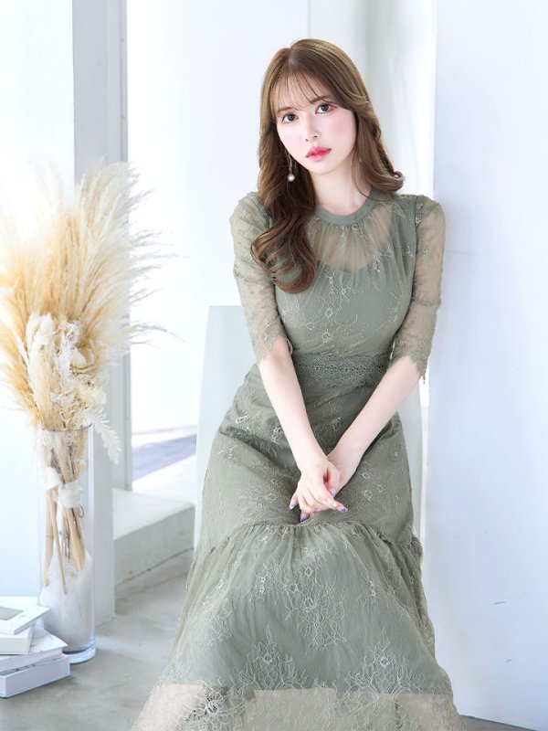 画像20: SALE!【sifeel/シフィール】総レースフェミニンワンピースドレス/フレアー/胸元隠し/ミディアムドレス/キャバドレス【S-Lサイズ/2カラー】[HC02] 【SB】dzw