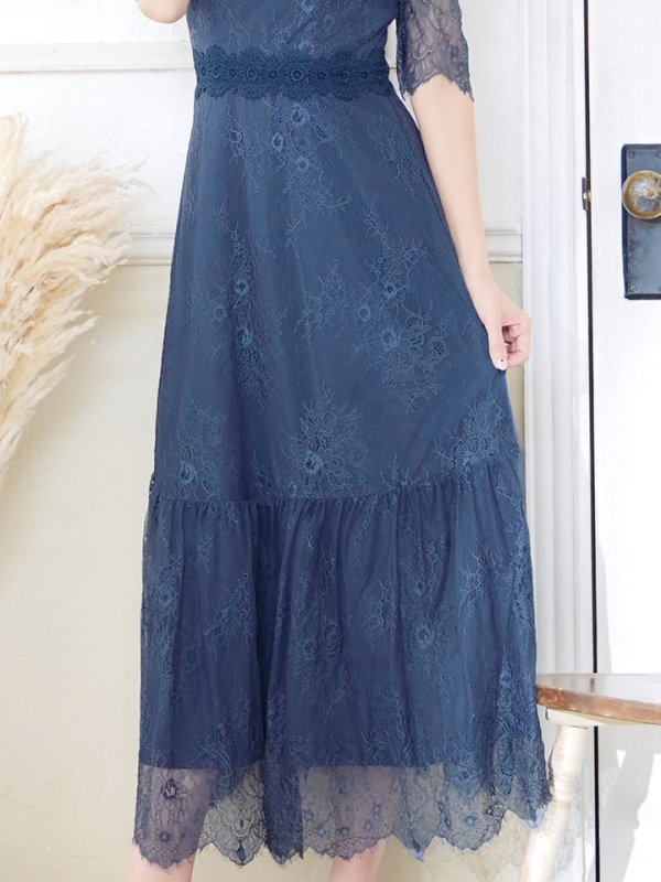 画像10: SALE!【sifeel/シフィール】総レースフェミニンワンピースドレス/フレアー/胸元隠し/ミディアムドレス/キャバドレス【S-Lサイズ/2カラー】[HC02] 【SB】dzw