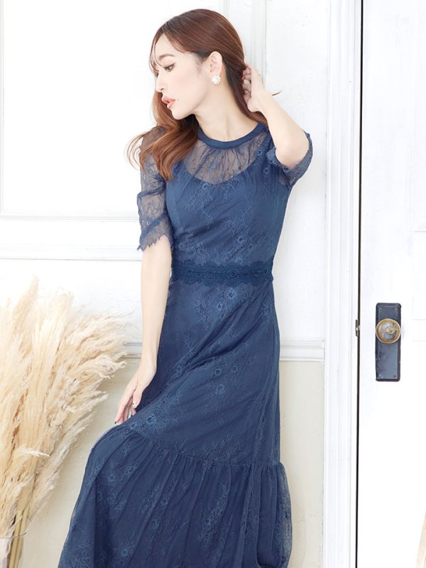 画像5: SALE!【sifeel/シフィール】総レースフェミニンワンピースドレス/フレアー/胸元隠し/ミディアムドレス/キャバドレス【S-Lサイズ/2カラー】[HC02] 【SB】dzw