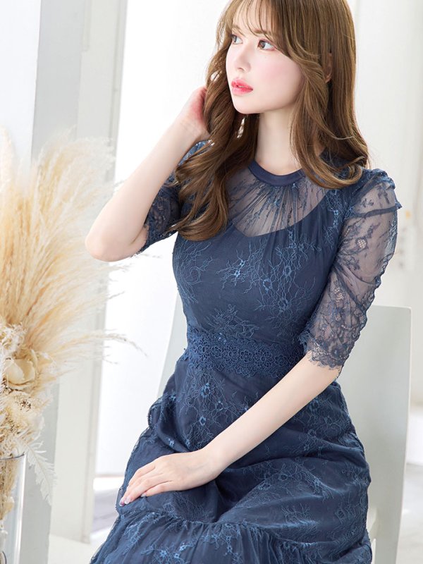 画像13: SALE!【sifeel/シフィール】総レースフェミニンワンピースドレス/フレアー/胸元隠し/ミディアムドレス/キャバドレス【S-Lサイズ/2カラー】[HC02] 【SB】dzw