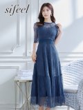 【ファイナルセール】【sifeel/シフィール】総レースフェミニンワンピースドレス/フレアー/胸元隠し/ミディアムドレス/キャバドレス【S-Lサイズ/2カラー】[OF04] 【SB】dzw