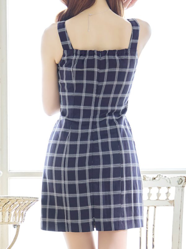 画像7: SALE!チェック柄タイトミニドレス/ダブルボタン/ノースリーブ/金ボタン/谷間見せ/背中見せ/ミニドレス/キャバドレス 【S-Mサイズ/1カラー】[HC02] 【SB】dzw