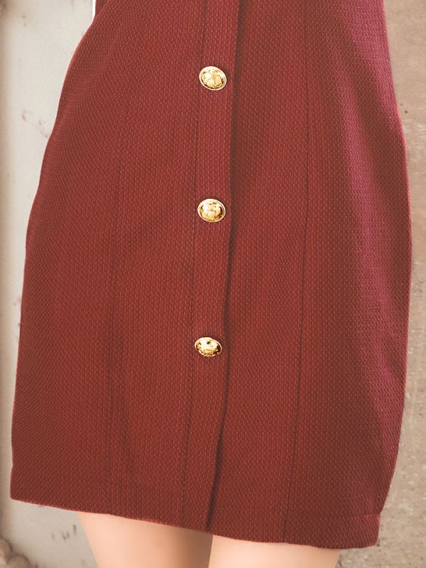 画像5: SALE!バーガンディドレス/ラウンドネック/ノースリーブ/ボタン/谷間見せ/ミニドレス/キャバドレス【S-Lサイズ/1カラー】[HC02] 【SB】dzc