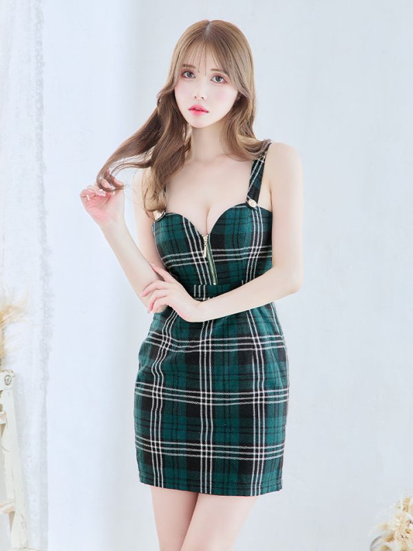 画像9: SALE!フロントジップミニドレス/チェック柄/谷間見せ/背中見せ/ノースリーブ/ミニドレス/キャバドレス 【XS-Mサイズ/1カラー】[HC02] 【SB】dzw