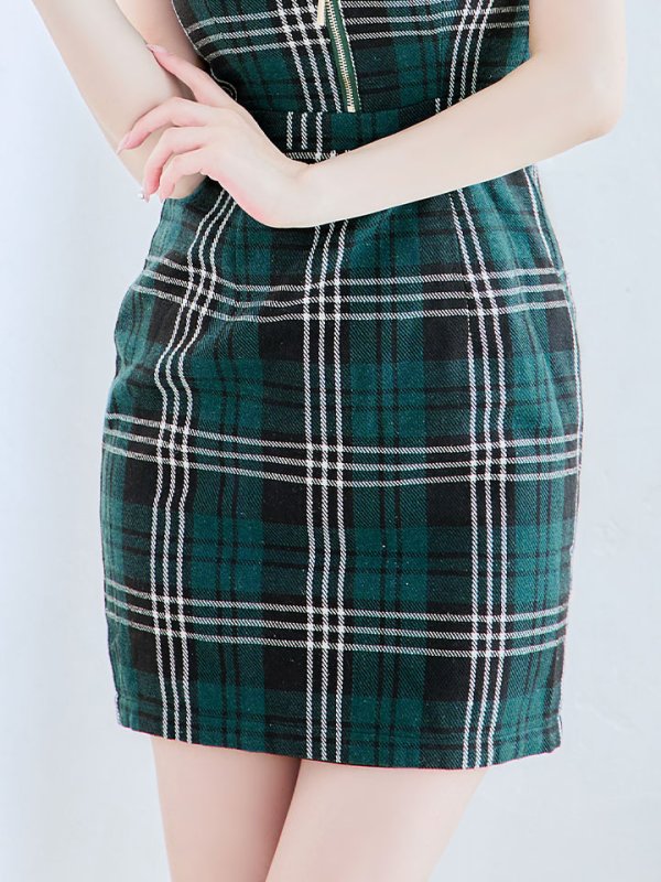 画像11: SALE!フロントジップミニドレス/チェック柄/谷間見せ/背中見せ/ノースリーブ/ミニドレス/キャバドレス 【XS-Mサイズ/1カラー】[HC02] 【SB】dzw