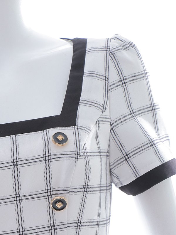 画像23: 【スプリングセール！】SALE!バイカラーチェックワンピースドレス/チェック柄/ボタン/フレアスカート/胸元隠し/背中隠し/ミニドレス/キャバドレス【XS-Mサイズ/1カラー】[OF01] 【SB】dzw