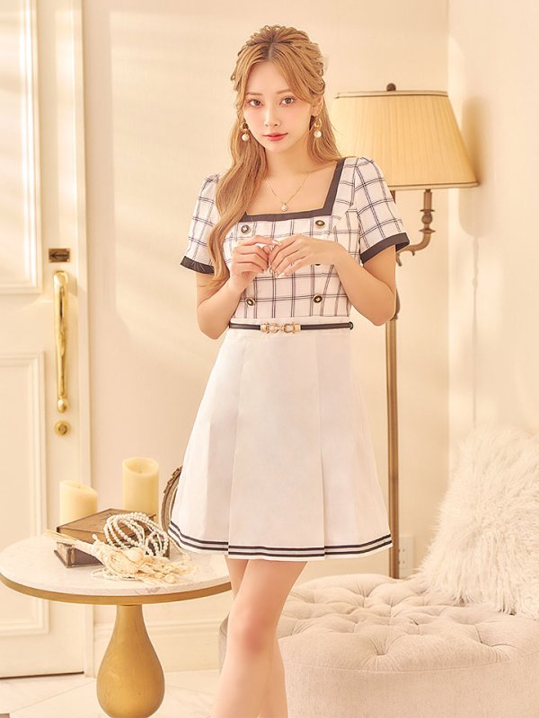 画像19: 【スプリングセール！】SALE!バイカラーチェックワンピースドレス/チェック柄/ボタン/フレアスカート/胸元隠し/背中隠し/ミニドレス/キャバドレス【XS-Mサイズ/1カラー】[OF01] 【SB】dzw