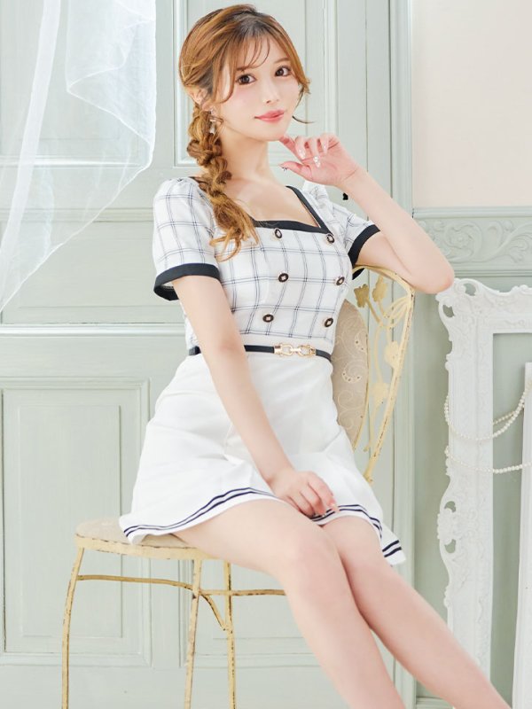 画像1: SALE!バイカラーチェックワンピースドレス/チェック柄/ボタン/フレアスカート/胸元隠し/背中隠し/ミニドレス/キャバドレス【XS-Mサイズ/1カラー】[OF04] 【SB】dzw