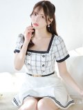 【ファイナルセール】バイカラーチェックワンピースドレス/チェック柄/ボタン/フレアスカート/胸元隠し/背中隠し/ミニドレス/キャバドレス【XS-Mサイズ/1カラー】[OF04] 【SB】dzw