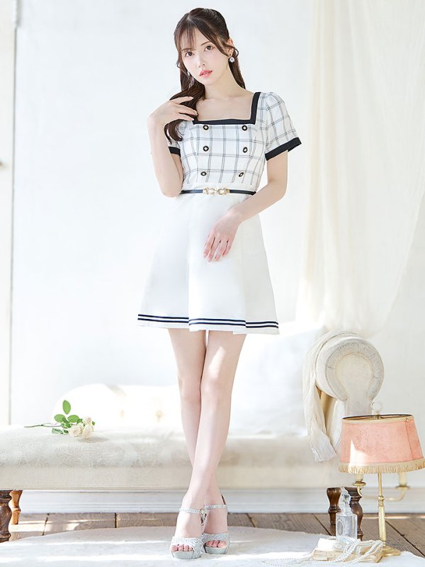 画像3: 【スプリングセール！】SALE!バイカラーチェックワンピースドレス/チェック柄/ボタン/フレアスカート/胸元隠し/背中隠し/ミニドレス/キャバドレス【XS-Mサイズ/1カラー】[OF01] 【SB】dzw