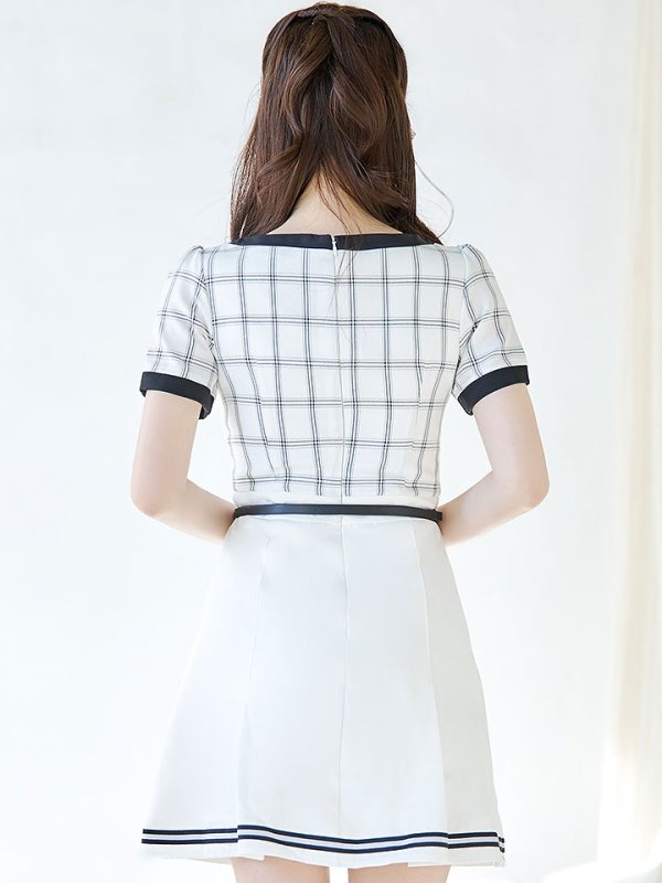 画像7: 【スプリングセール！】SALE!バイカラーチェックワンピースドレス/チェック柄/ボタン/フレアスカート/胸元隠し/背中隠し/ミニドレス/キャバドレス【XS-Mサイズ/1カラー】[OF01] 【SB】dzw