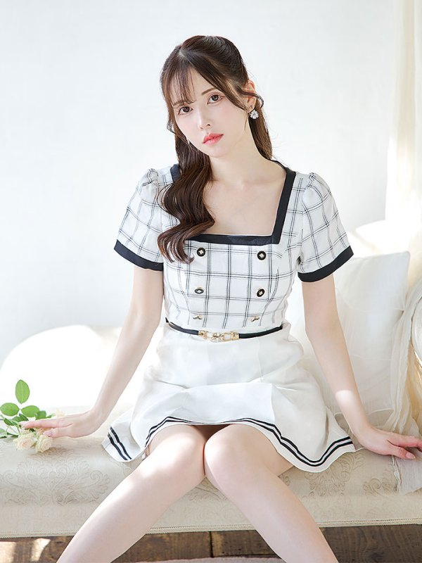 画像10: 【スプリングセール！】SALE!バイカラーチェックワンピースドレス/チェック柄/ボタン/フレアスカート/胸元隠し/背中隠し/ミニドレス/キャバドレス【XS-Mサイズ/1カラー】[OF01] 【SB】dzw