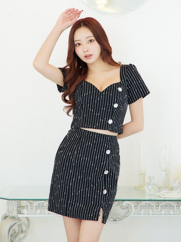 画像5: SALE!セットアップストライプミニドレス/2ピース/谷間見せ/背中見せ/ショートスリーブ/ミニドレス/キャバドレス 【XS-Mサイズ/1カラー】[HC02] 【SB】dzw