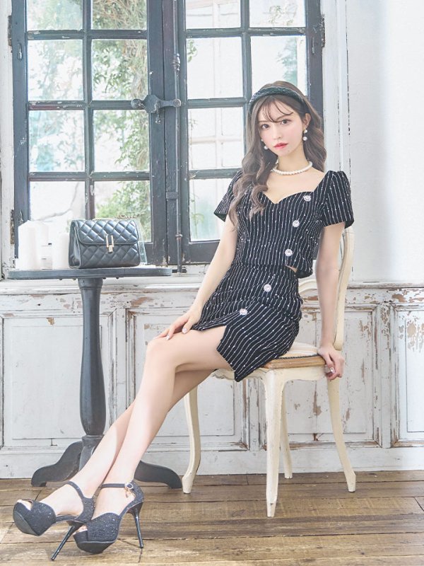 画像12: SALE!セットアップストライプミニドレス/2ピース/谷間見せ/背中見せ/ショートスリーブ/ミニドレス/キャバドレス 【XS-Mサイズ/1カラー】[HC02] 【SB】dzw