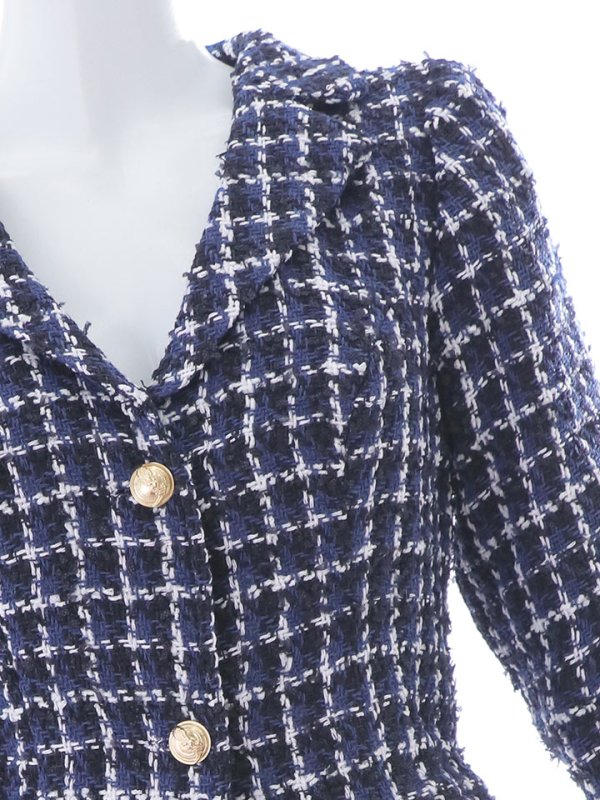 画像15: SALE!ネイビーツイードジャケットセットアップドレス/ローライズ/ローウエスト/チェック柄/ボタン/2ピース/谷間見せ/背中隠し/ミニドレス/キャバドレス【XS-Lサイズ/1カラー】[HC02] 【SB】dzw