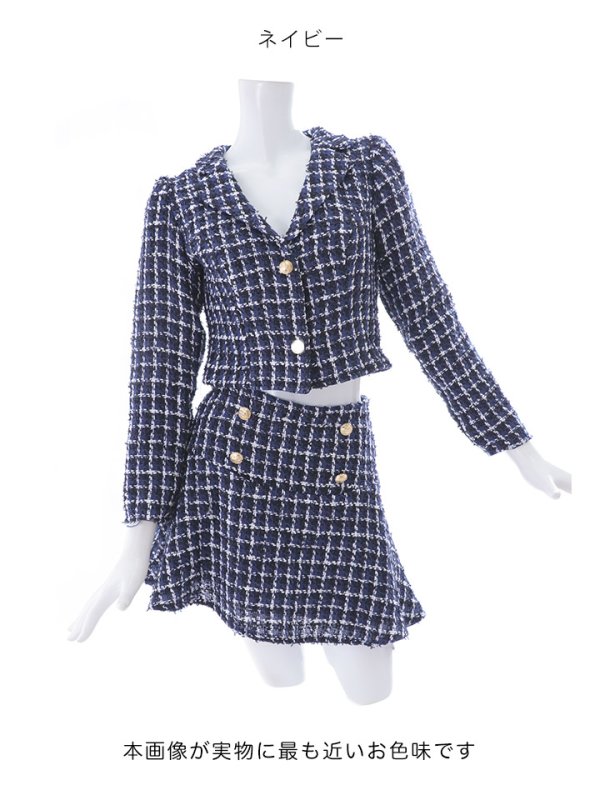 画像13: SALE!ネイビーツイードジャケットセットアップドレス/ローライズ/ローウエスト/チェック柄/ボタン/2ピース/谷間見せ/背中隠し/ミニドレス/キャバドレス【XS-Lサイズ/1カラー】[HC02] 【SB】dzw