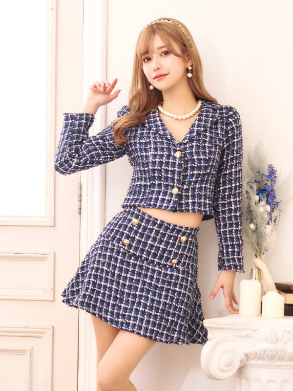画像9: SALE!ネイビーツイードジャケットセットアップドレス/ローライズ/ローウエスト/チェック柄/ボタン/2ピース/谷間見せ/背中隠し/ミニドレス/キャバドレス【XS-Lサイズ/1カラー】[HC02] 【SB】dzw
