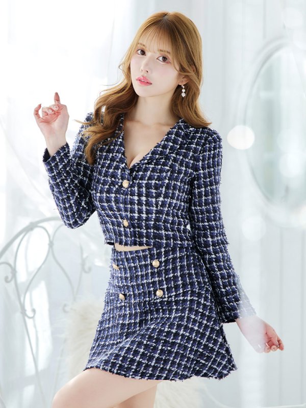 画像12: SALE!ネイビーツイードジャケットセットアップドレス/ローライズ/ローウエスト/チェック柄/ボタン/2ピース/谷間見せ/背中隠し/ミニドレス/キャバドレス【XS-Lサイズ/1カラー】[HC02] 【SB】dzw