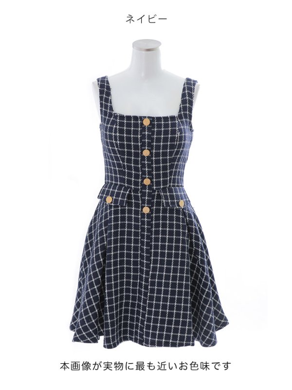 画像17: SALE!チェックドレス/ボタン/ノースリーブ/金ボタン/フレア/Aライン/谷間見せ/背中見せ/ミニドレス/キャバドレス【S-Lサイズ/1カラー】[HC02] 【SB】dzw
