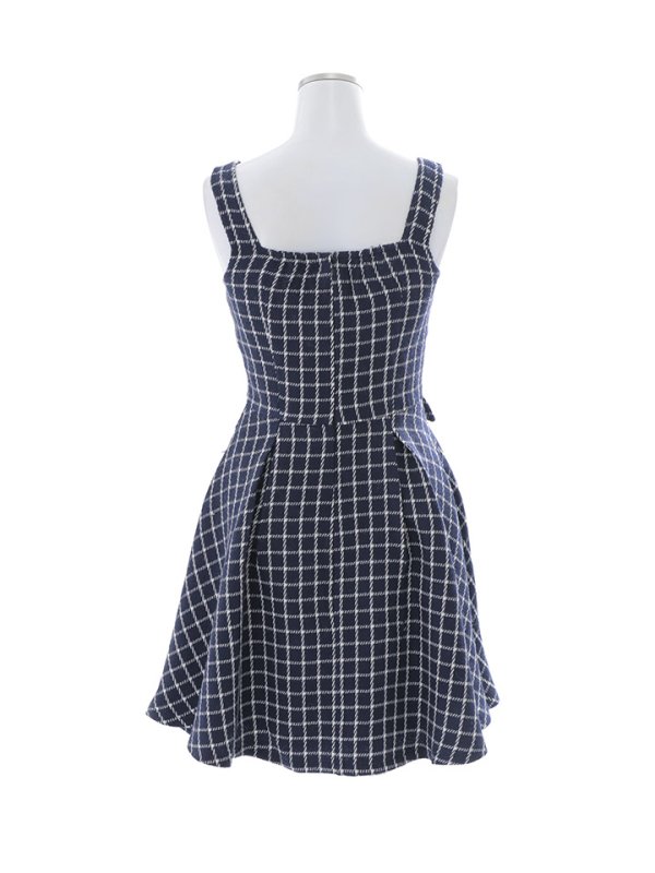 画像18: SALE!チェックドレス/ボタン/ノースリーブ/金ボタン/フレア/Aライン/谷間見せ/背中見せ/ミニドレス/キャバドレス【S-Lサイズ/1カラー】[HC02] 【SB】dzw