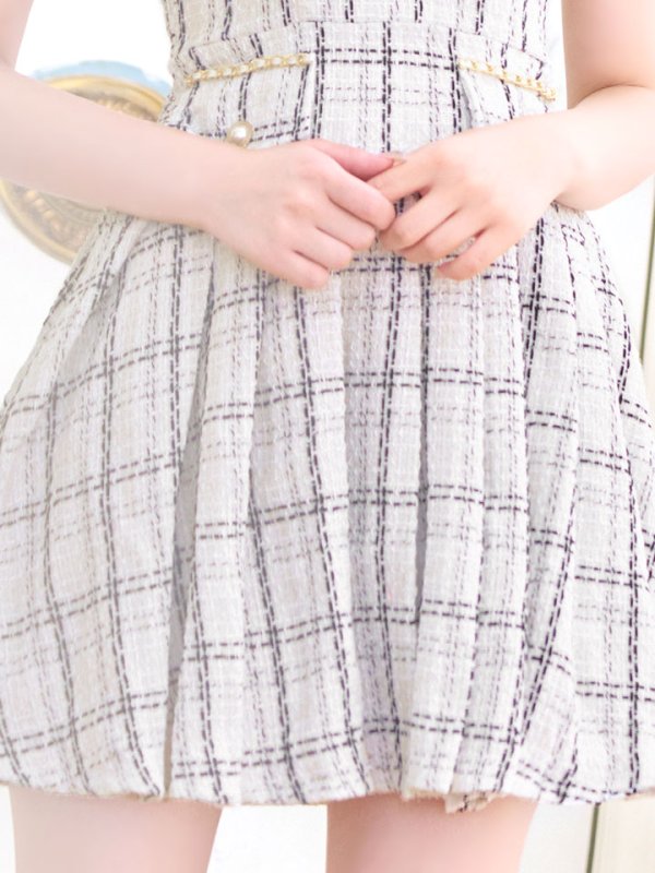 画像6: 新色登場!チェックノースリーブミニドレス/ゴールドチェーン/キャミソール/谷間見せ/フレア/プリーツスカート/ミニドレス/キャバドレス 【XS-XLサイズ/2カラー】[HC02-X] 【SB】dzc