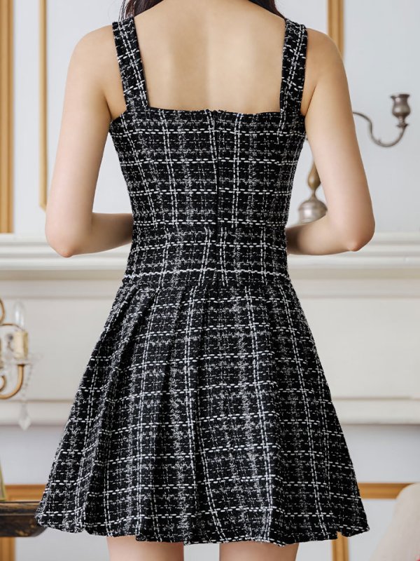 画像18: 新色登場!チェックノースリーブミニドレス/ゴールドチェーン/キャミソール/谷間見せ/フレア/プリーツスカート/ミニドレス/キャバドレス 【XS-XLサイズ/2カラー】[HC02-X] 【SB】dzc