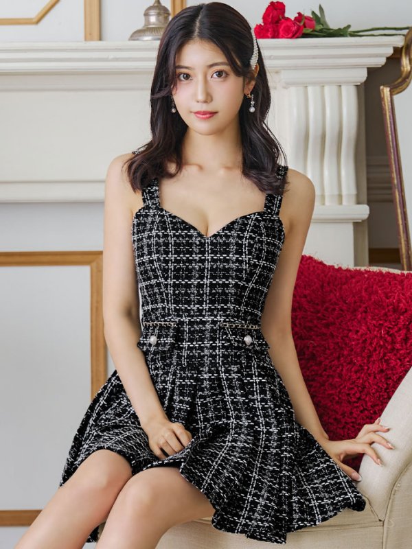 画像19: 新色登場!チェックノースリーブミニドレス/ゴールドチェーン/キャミソール/谷間見せ/フレア/プリーツスカート/ミニドレス/キャバドレス 【XS-XLサイズ/2カラー】[HC02-X] 【SB】dzc