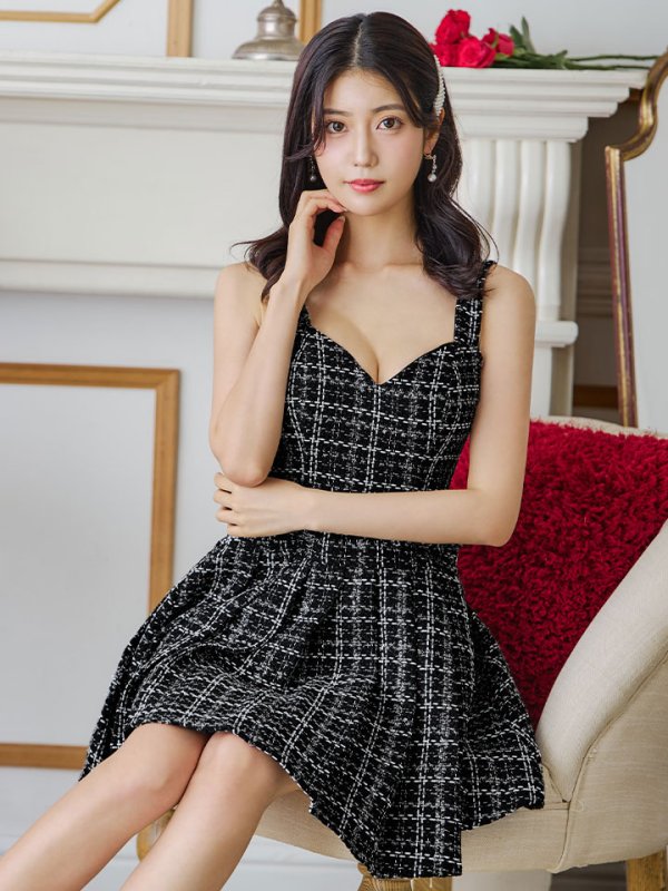 画像22: 新色登場!チェックノースリーブミニドレス/ゴールドチェーン/キャミソール/谷間見せ/フレア/プリーツスカート/ミニドレス/キャバドレス 【XS-XLサイズ/2カラー】[HC02-X] 【SB】dzc