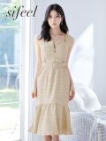 【ファイナルセール】【sifeel/シフィール】チェックツイードミディアムワンピースドレス/フロントファスナー/ノースリーブ/ベルト/谷間見せ/マーメイド/キャバドレス/ミディアムドレス【S-Lサイズ/1カラー】[OF04] 【SB】dzw