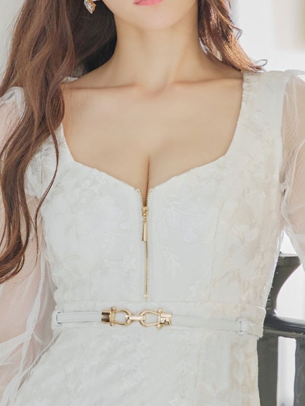 画像5: 刺繍レースフロントジップドレス/長袖/肌見せ/谷間見せ/マーメイド/ロングドレス/キャバドレス 【S-Lサイズ/2カラー】[HC02-X] 【SB】dzw