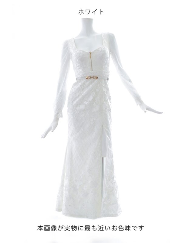 画像18: 刺繍レースフロントジップドレス/長袖/肌見せ/谷間見せ/マーメイド/ロングドレス/キャバドレス 【S-Lサイズ/2カラー】[HC02-X] 【SB】dzw